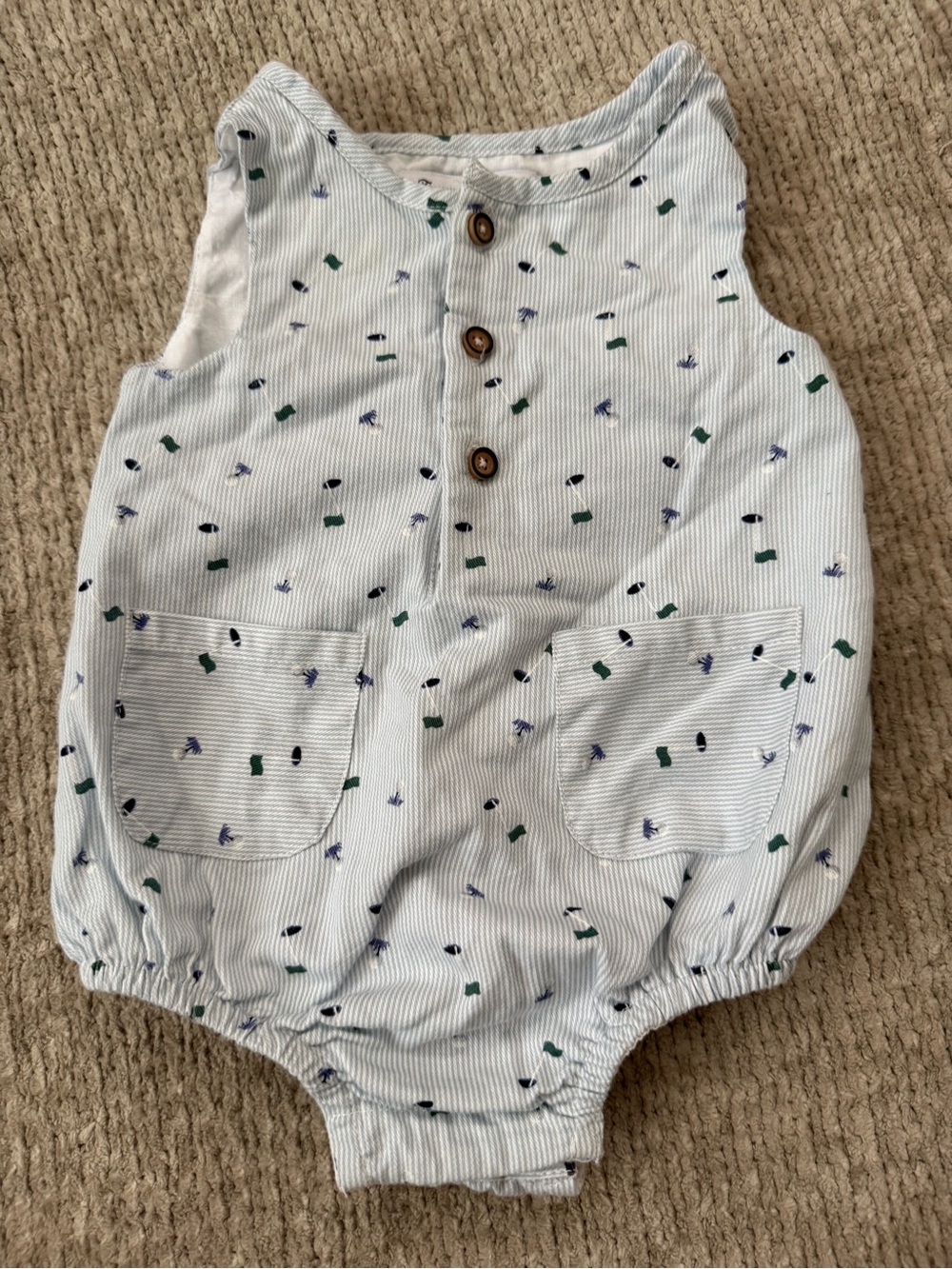 Tommy Bahama Baby Boys Blue Stripe Golf Print Bubble Romper 6-9 Months